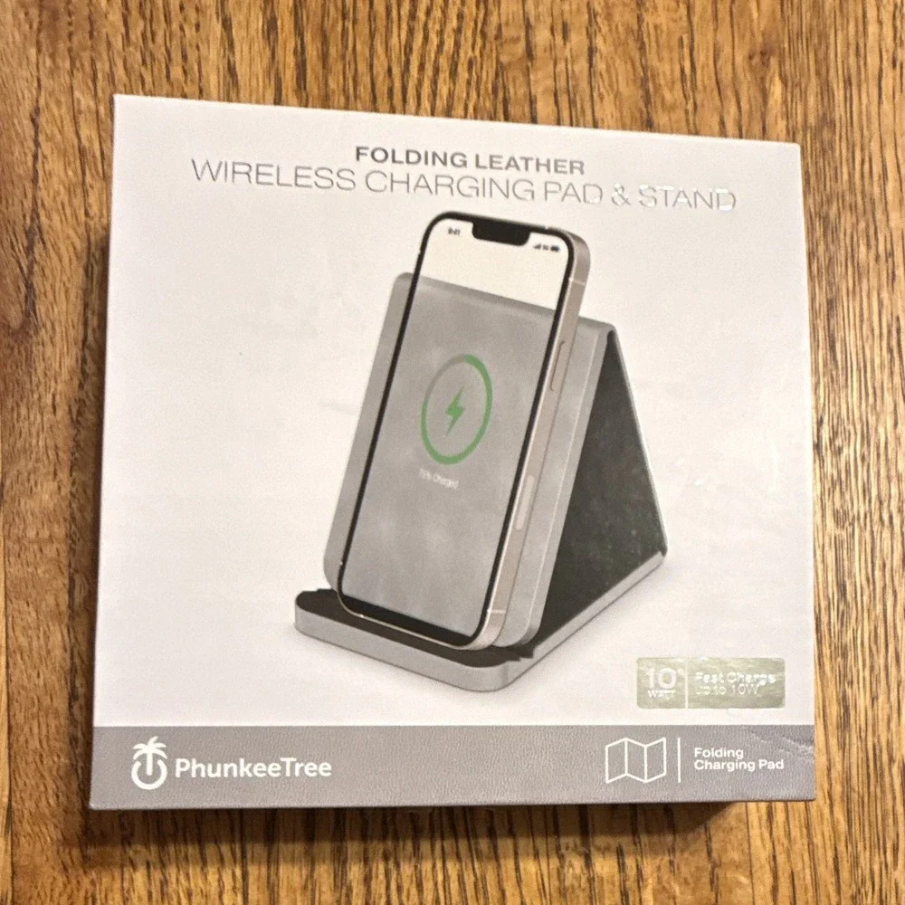 PhunkeeTree Folding Leather Qi Wireless Fast Charge Charging Stand Grey/Black